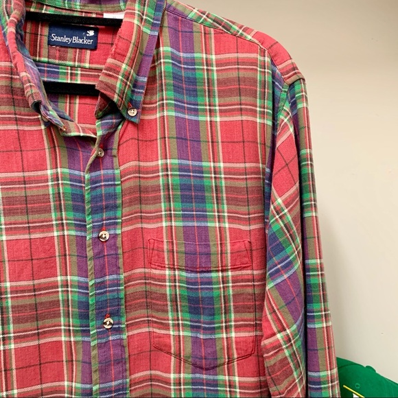 Vintage 90s Distressed Mens Red Green Blue Plaid Shirt Long Sleeve Cotton XL - Picture 3 of 7